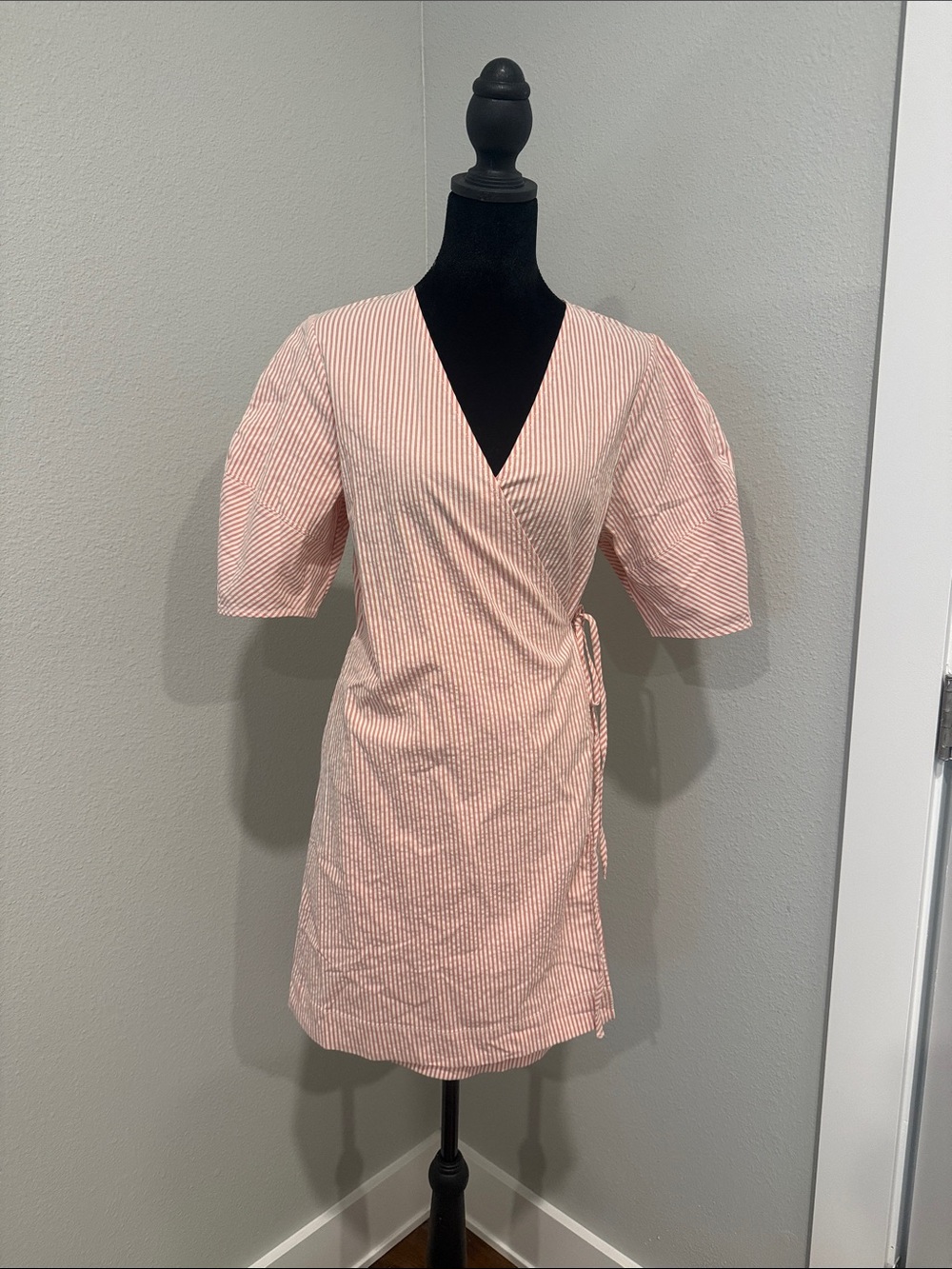 Everlane Pink & White Striped Wrap Mini Dress